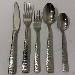 VaricK V Becki Stainless Silverware Flatware: 5 Piece Place Setting-Hammered